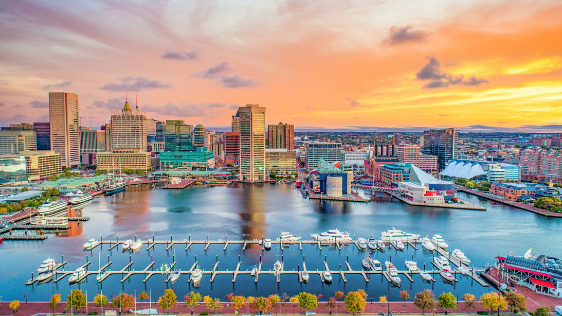 Baltimore Maryland MD Inner Harbor Skyline Aerial